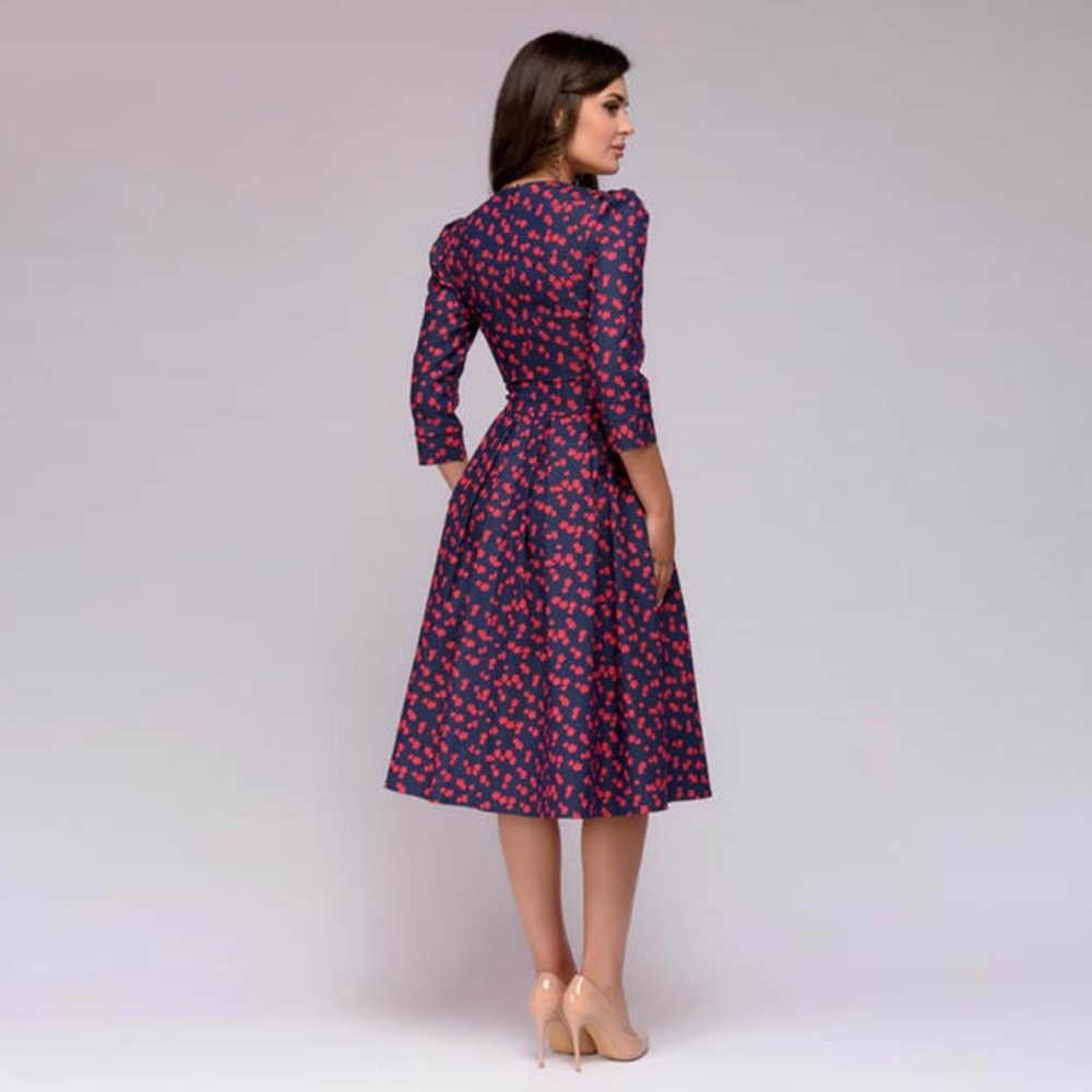 50% OFF Floral Midi Dress 3/4 Sleeve, Large - Picture 7 of 8